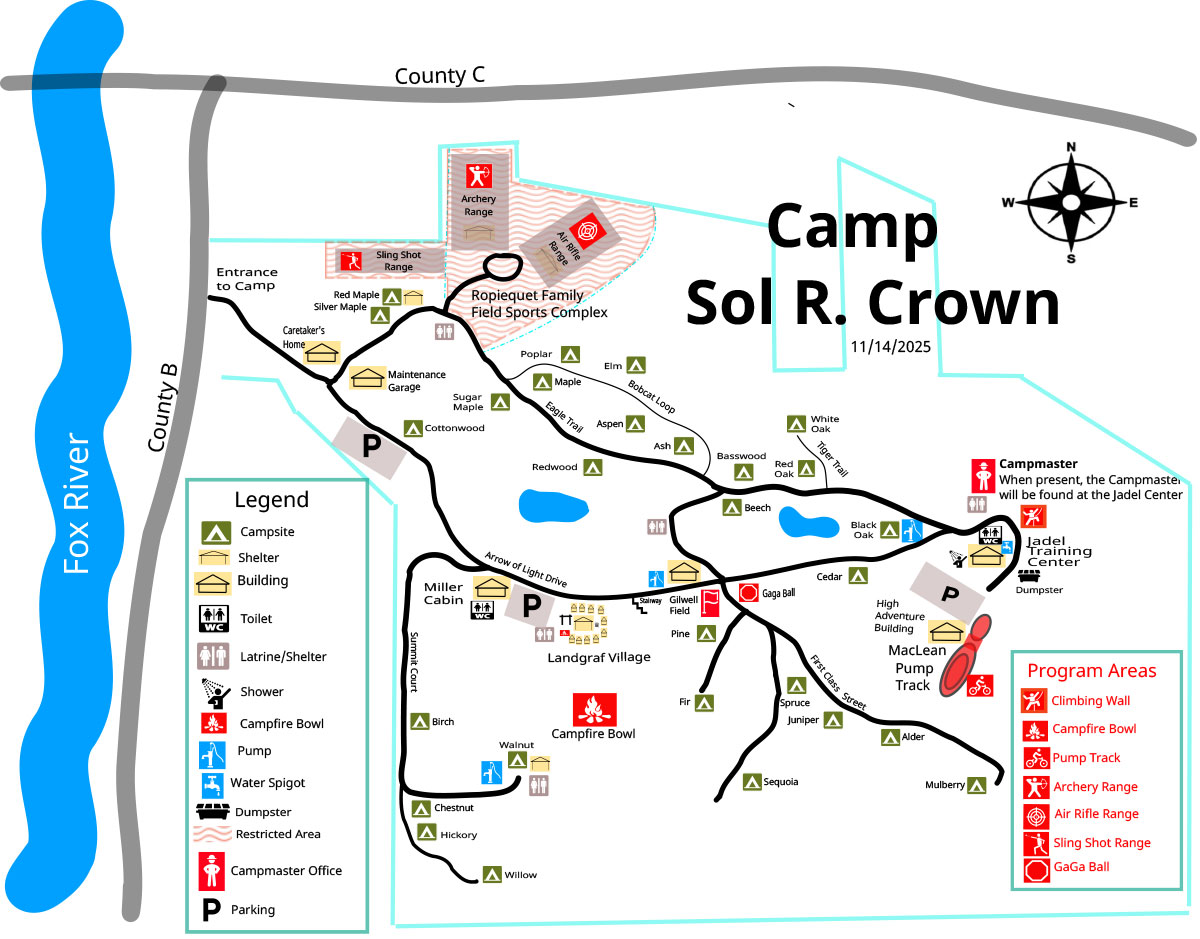 A map of the camp Sol R. Crown grounds